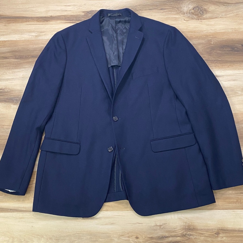 Lauren Ralph Lauren Sport Coat 46L Hopsack Blazer 100% Wool Classic Navy Blue